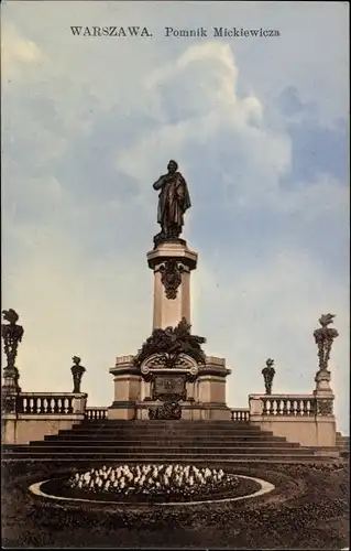 Ak Warszawa Warschau Polen, Pomnik Mickiewicza, Statue