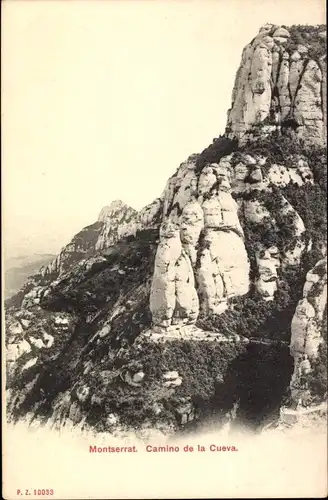 Ak Montserrat Katalonien, Camino de la Cueva, Felsen