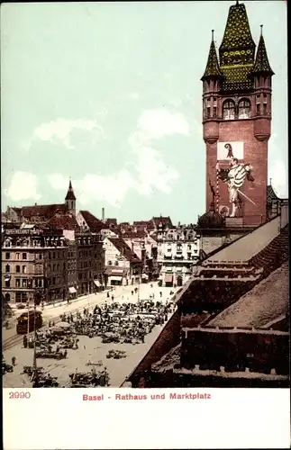 Ak Bâle Basel Stadt Schweiz, Rathaus und Marktplatz