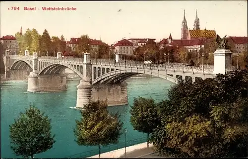 Ak Bâle Basel Stadt Schweiz, Wettsteinbrücke