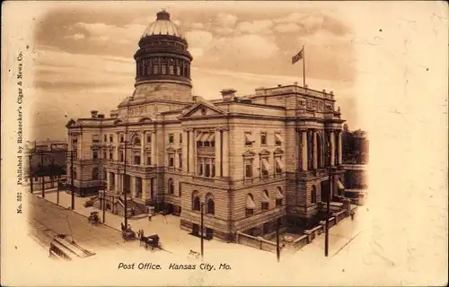 Ak Kansas City Missouri USA, Post Office, Straßenansicht, Flagge