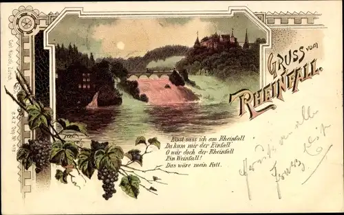 Litho Neuhausen am Rheinfall Kt. Schaffhausen, Wasserfall, Gedicht