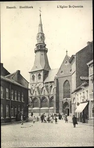 Ak Hasselt Flandern Limburg, L'Eglise St.-Quentin, Kirche, Außenansicht