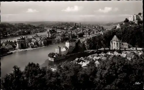 Ak Passau in Niederbayern, die Dreiflüssestadt, Zusammenfluss Donau, Inn und Ilz