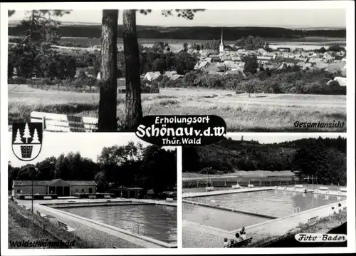 Wappen Ak Schönau vor dem Walde Leinatal, Waldschwimmbad, Gesamtansicht