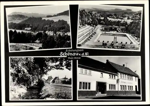 Ak Schönau vor dem Walde Leinatal, Straßenpartie, Schwimmbad