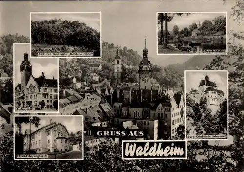 Ak Waldheim in Sachsen, FDGB Erholungsheim, Burg Kriebstein, Gaststätte Goldene Höhe, Rathaus