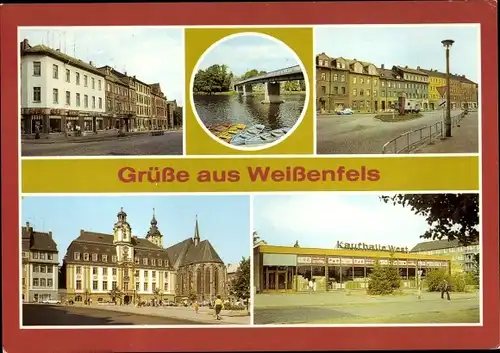 Ak Weißenfels an der Saale, Merseburger Straße, Karl Marx Platz, Kaufhalle West, Brücke der DSF