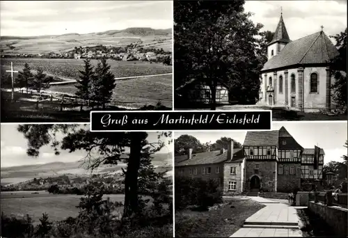 Ak Martinfeld Schimberg im Eichsfeld, Panorama, Kirche, Partien im Ort