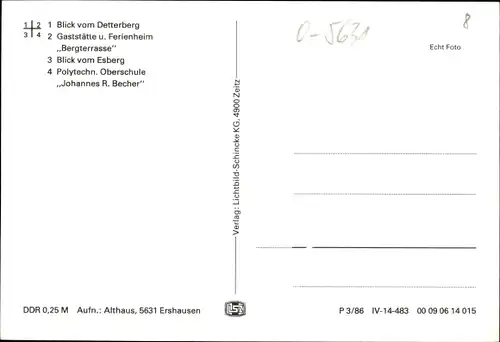 Ak Ershausen Schimberg im Eichsfeld, Detterberg, Gaststätte u. Ferienheim Bergterrasse, POS Becher