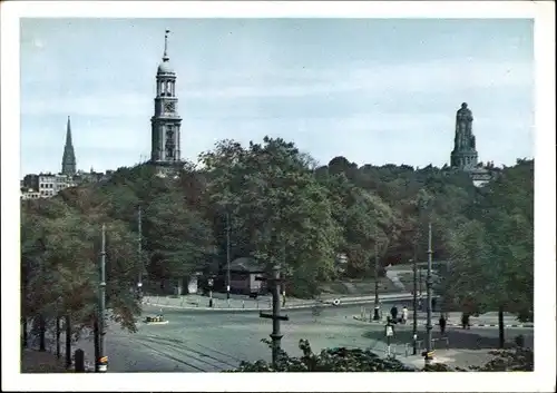 Ak Hamburg, St. Michaelis und Bismarckdenkmal