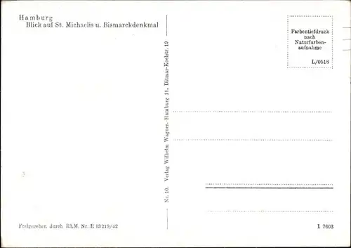 Ak Hamburg, St. Michaelis und Bismarckdenkmal