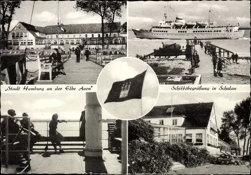 Ak Schulau Wedel im Kreis Pinneberg, Schiffsbegrüßung, Stadt Hamburg an der Elbe Auen