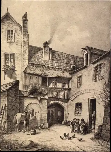Künstler Ak München Bayern, alter Hof beim Bögner im Tal im Jahre 1853