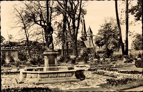 Ak Nordhausen am Harz, Promenade mit Neptunbrunnen