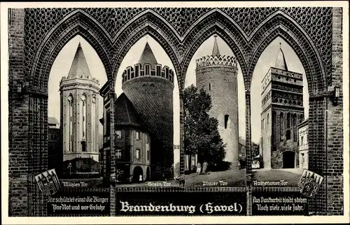 Ak Brandenburg an der Havel, Mühlentor, Rathenower Tor, Plauer Tor, Wappen