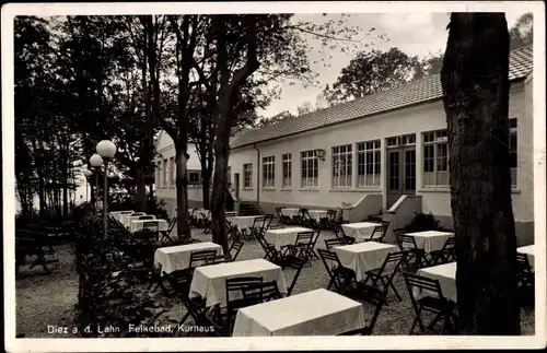 Ak Diez an der Lahn, Terrassenbereich im Felkebad, Kurhaus