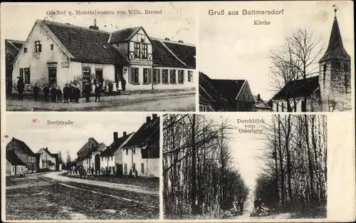 Ak Bottmersdorf Wanzleben Börde in Sachsen Anhalt, Kirche, Dorfstraße, Gasthof und Materialwaren