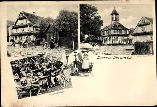 Ak Querbach Kehl am Rhein, Gasthaus zum Pflug, Tracht, Schulhaus