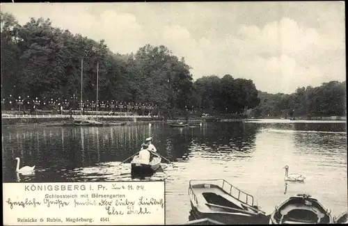 Ak Kaliningrad Königsberg Ostpreußen, Schlossteich mit Börsengarten, Ruderpartie