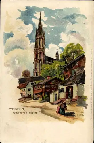 Künstler Litho Giesing München Bayern, Giesinger Kirche