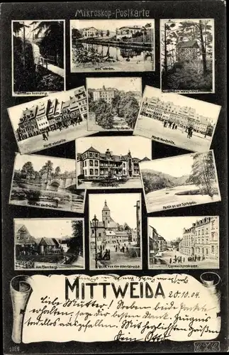 Ak Mittweida in Sachsen, Markt, Dreiwerden, Waldfriede, Pfarrberg, Teilansichten