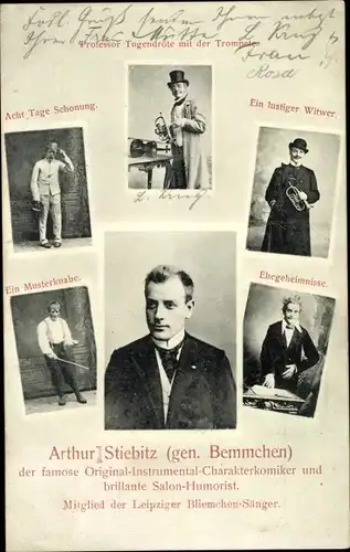 Ak Komiker Arthur Stiebitz genannt Bemmchen, kostümiert, Rollen