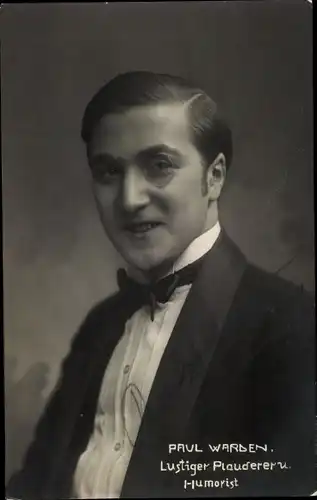 Foto Ak Humorist Paul Warden, lustiger Plauderer, Portrait in Anzug und mit Monokel