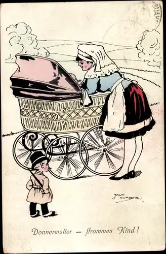Künstler Ak Number, Jack, Donnerwetter, strammes Kind!  Kinderfrau mit Kinderwagen