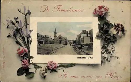 Passepartout Ak Fromelennes Ardennes, La Place, Blumen
