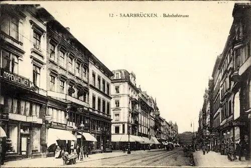 Ak Saarbrücken im Saarland, Bahnhofstraße, Geschäft Oppenheimer, Schirmfabrik Lauterborn, Welthaus