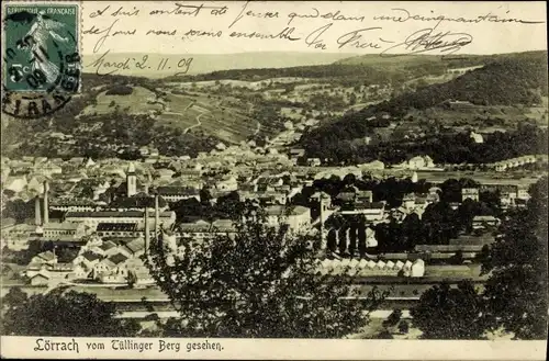 Ak Lörrach in Baden, Gesamtansicht, Blick vom Tüllinger Berg