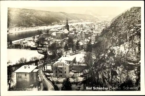 Ak Bad Schandau Sächsische Schweiz, Gesamtansicht im Winter