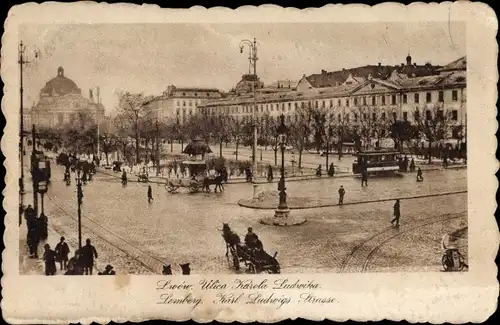 Ak Lwów Lemberg Ukraine, Ulica Karola Ludwika, Karl Ludwigs Straße, Straßenbahn
