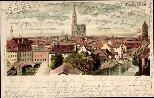 Litho Strasbourg Straßburg Elsass Bas Rhin, Gesamtansicht