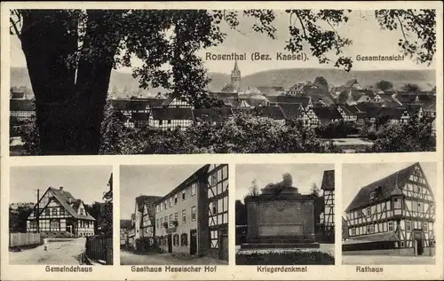 Ak Rosenthal in Hessen, Gesamtansicht, Rathaus, Gemeindehaus, Kriegerdenkmal, Gasthof