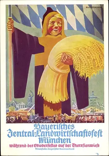 Künstler Ak Bletschacher, München Bayern, Oktoberfest, Landwirtschaftsfest, Münchner Kindl