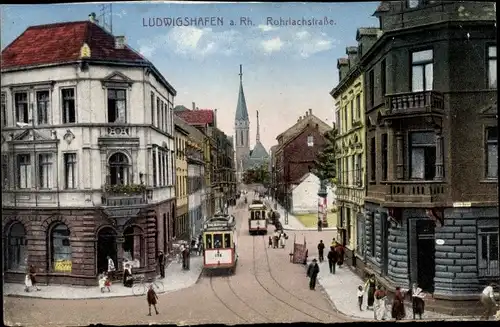 Ak Ludwigshafen am Rhein, Rohrlachstraße, Straßenbahnen, Kirche