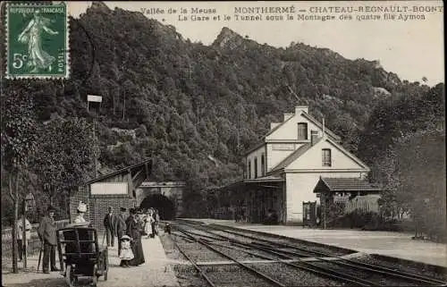 Ak Château Regnault Bogny Ardennes, La Gare et le Tunnel sous la Montagne des quatre fils Aymon