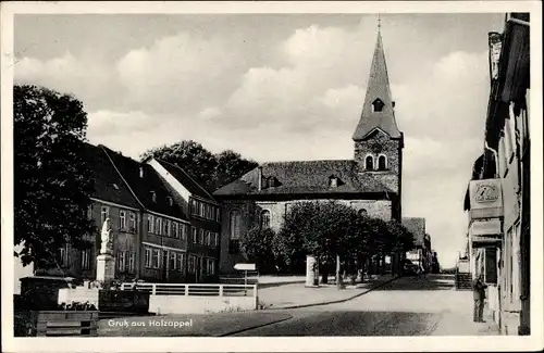 Ak Holzappel Rheinland Pfalz, Teilansicht mit Kirche, Geschäft, Denkmal