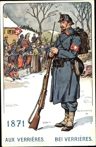 Künstler Ak Elzingre, Edouard, Schweiz, Convention des Verrières 1871, Soldat
