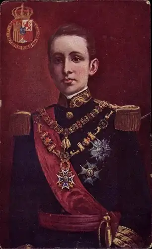 Ak König Alfons XIII. von Spanien, Uniform, Wappen