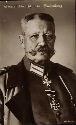 Ak Generalfeldmarschall Paul von Hindenburg, Portrait, Orden Pour le Merite