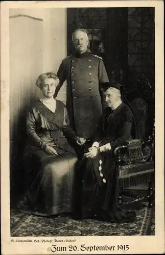 Ak Friedrich II., Großherzog von Baden mit Gemahlin Hilda und Mutter Luise Hohenzollern