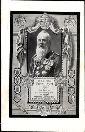 Ak Prinzregent Luitpold von Bayern, Trauerkarte zum Tod 1912