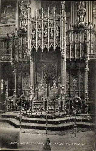 Ak London City England, House of Lords, the throne and woolsack