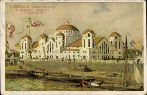 Künstler Ak Düsseldorf am Rhein, Festhalle der 55. Generalversammlung der Katholiken im Jahr 1908