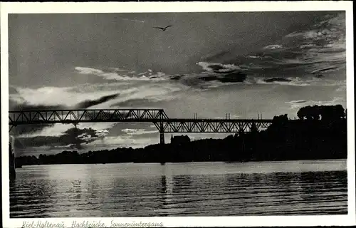 Ak Holtenau Kiel in Schleswig Holstein, Hochbrücke, Sonnenuntergang