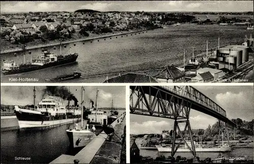Ak Holtenau Kiel in Schleswig Holstein, Hochbrücke über den Kaiser Wilhelm-Kanal, Schleuse