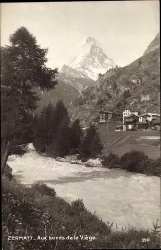 Ak Zermatt Kt. Wallis, Aux bords de la Viège, Matterhorn